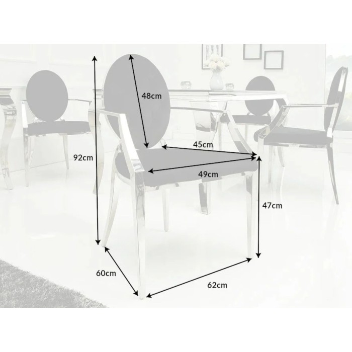 Chaise VELENA noire et argentée avec dossier rond dimensions