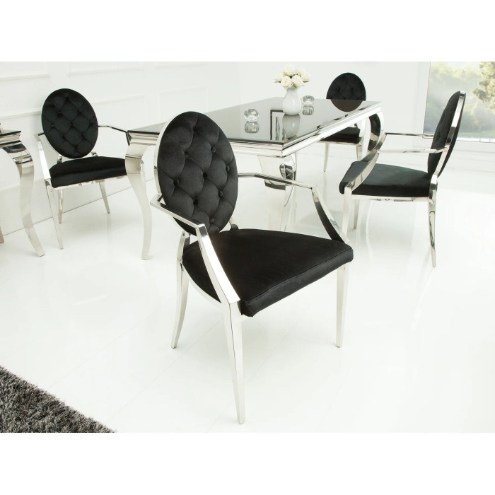 Chaise VELENA noire et argentée avec dossier rond vue de côté