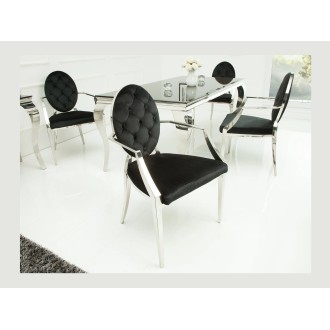 Chaise VELENA noire et argentée avec dossier rond vue de côté