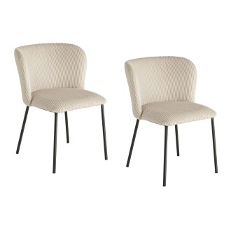 Lot de 2 chaises PAVIA en tissu côtelé beige