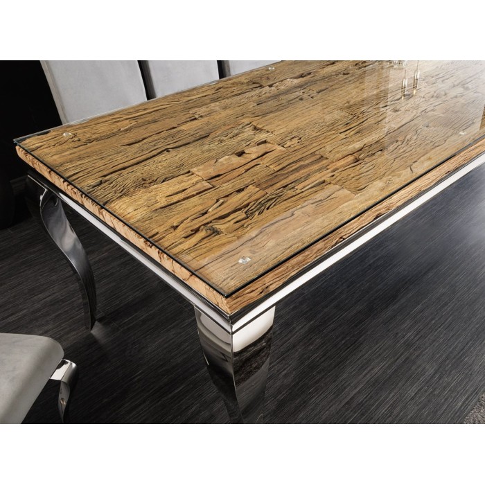 Table VELENA avec plateau en bois et pieds argentés vu de haut