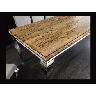 Table VELENA avec plateau en bois et pieds argentés vu de haut