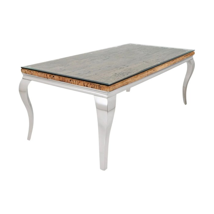 Table VELENA avec plateau en bois et pieds argentés