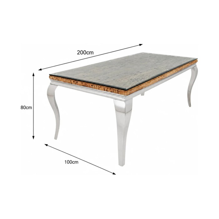 Table VELENA avec plateau en bois et pieds argentés dimensions