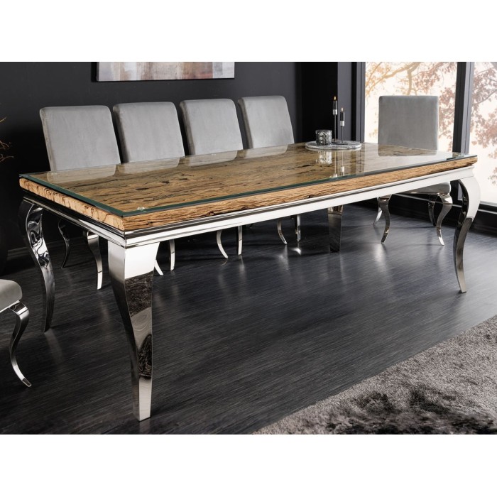 Table VELENA avec plateau en bois et pieds argentés décor 3D