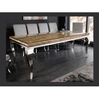 Table VELENA avec plateau en bois et pieds argentés décor 3D
