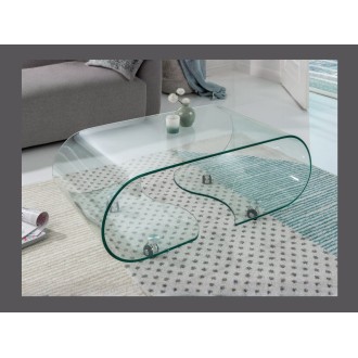 Glazen salontafel HOLOW met wieltjes - Asymmetrisch ontwerp salontafel van gehard glas