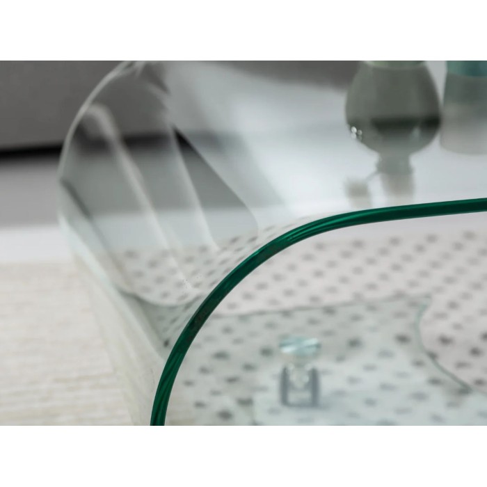 Glazen salontafel HOLOW met wieltjes - Asymmetrisch ontwerp salontafel van gehard glas