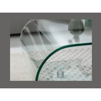 Glazen salontafel HOLOW met wieltjes - Asymmetrisch ontwerp salontafel van gehard glas