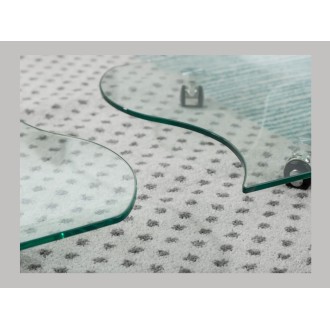 Glazen salontafel HOLOW met wieltjes - Asymmetrisch ontwerp salontafel van gehard glas