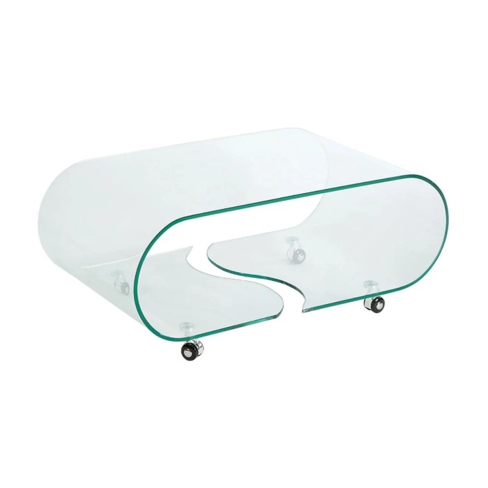 Glazen salontafel HOLOW met wieltjes - Asymmetrisch ontwerp salontafel van gehard glas