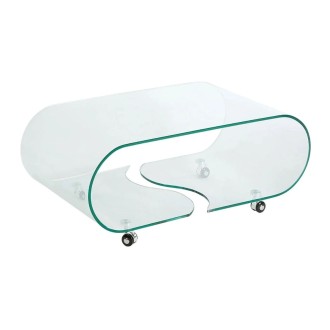 Glazen salontafel HOLOW met wieltjes - Asymmetrisch ontwerp salontafel van gehard glas