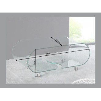 Glazen salontafel HOLOW met wieltjes - Asymmetrisch ontwerp salontafel van gehard glas