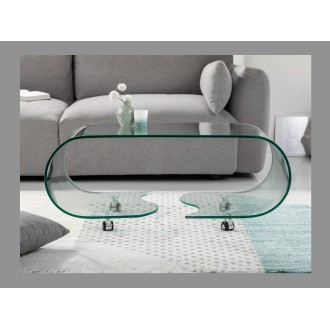Glazen salontafel HOLOW met wieltjes - Asymmetrisch ontwerp salontafel van gehard glas