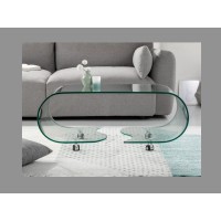 Glazen salontafel HOLOW met wieltjes - Asymmetrisch ontwerp salontafel van gehard glas