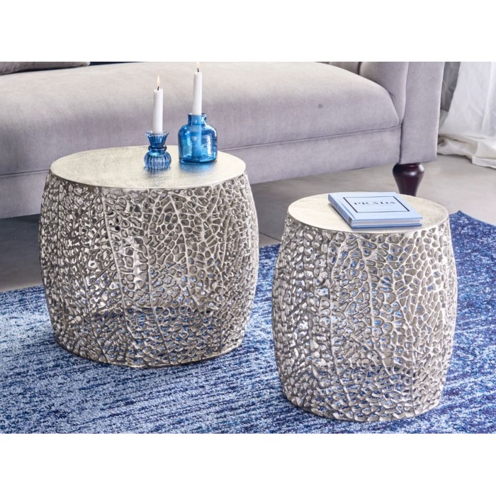 Tables basses gigognes rondes hautes argentées METRIX vu de haut