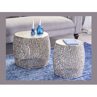 Tables basses gigognes rondes hautes argentées METRIX vu de haut