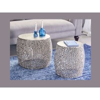Tables basses gigognes rondes hautes argentées METRIX vu de haut
