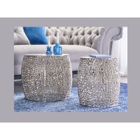 Tables basses gigognes rondes hautes argentées METRIX vu de face