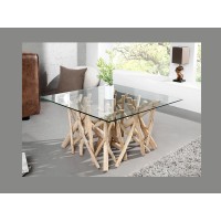 Table bassa WOODEN quadrata 80 cm – Tavolino da salotto design in legno di galleggiante e vetro temperato