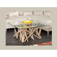 Table bassa WOODEN quadrata 80 cm – Tavolino da salotto design in legno di galleggiante e vetro temperato