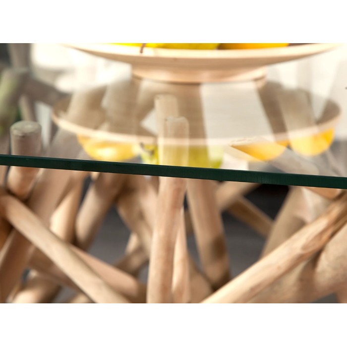 Table bassa WOODEN quadrata 80 cm – Tavolino da salotto design in legno di galleggiante e vetro temperato