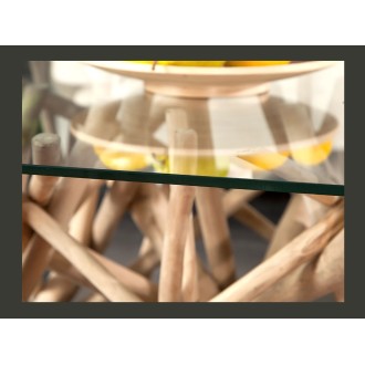 Table bassa WOODEN quadrata 80 cm – Tavolino da salotto design in legno di galleggiante e vetro temperato
