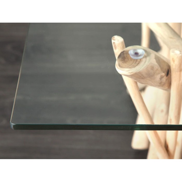 Table bassa WOODEN quadrata 80 cm – Tavolino da salotto design in legno di galleggiante e vetro temperato