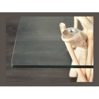 Table bassa WOODEN quadrata 80 cm – Tavolino da salotto design in legno di galleggiante e vetro temperato