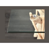 Table bassa WOODEN quadrata 80 cm – Tavolino da salotto design in legno di galleggiante e vetro temperato
