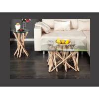 Table bassa WOODEN quadrata 80 cm – Tavolino da salotto design in legno di galleggiante e vetro temperato