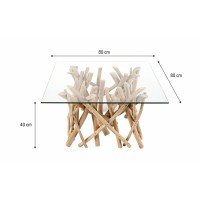 Table bassa WOODEN quadrata 80 cm – Tavolino da salotto design in legno di galleggiante e vetro temperato