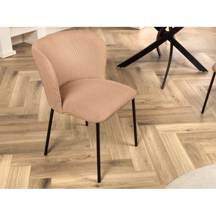 Chaise PAVIA rose-beige côtelée vue rapprochée