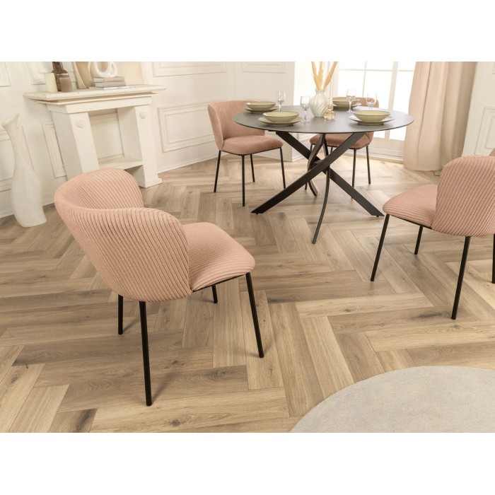 Chaise PAVIA rose-beige côtelée vue de côté
