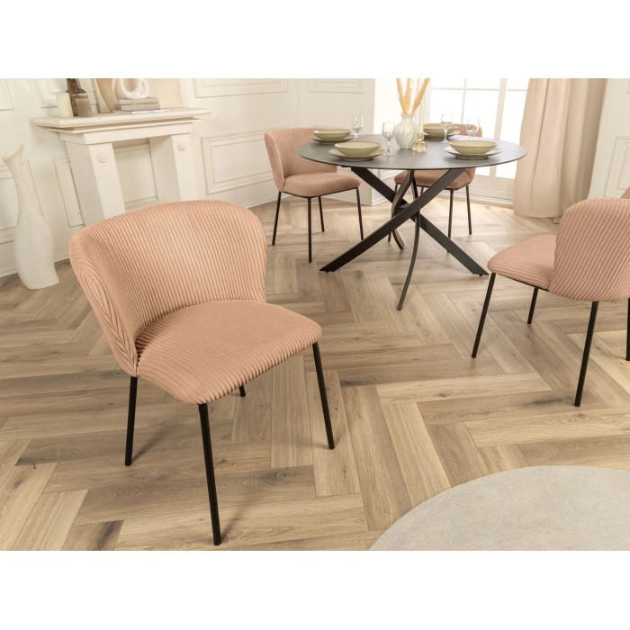 Chaise PAVIA rose-beige côtelée mise en situation