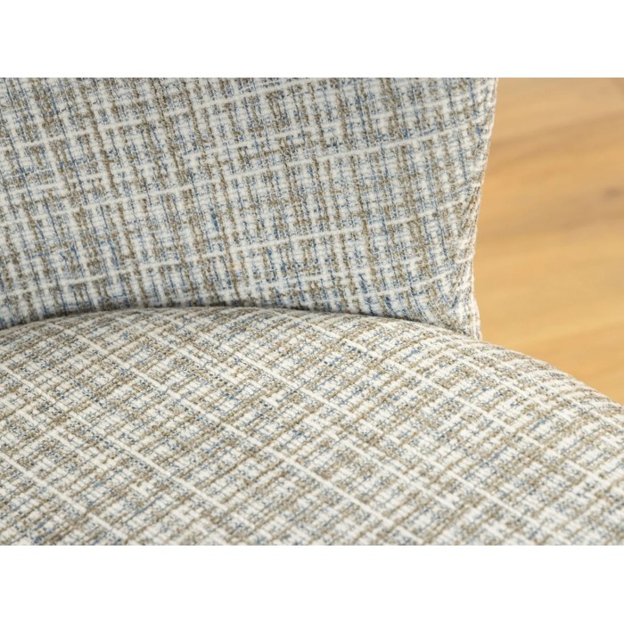 Zoom sur la jonction entre l'assise et le dossier de la chaise PAVIA bleue à carreaux