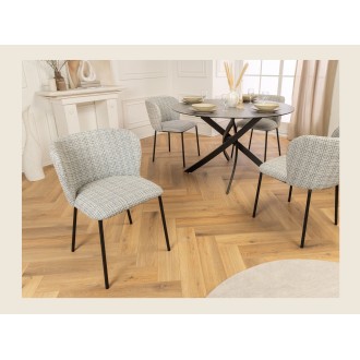 Chaise PAVIA bleue à carreaux vue légèrement de côté