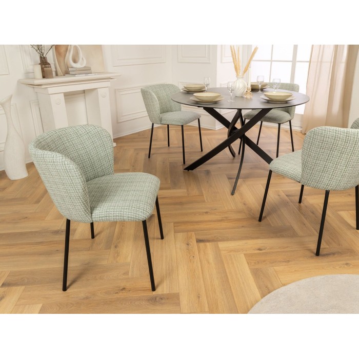 Chaise PAVIA verte à carreaux vue complètement de côté