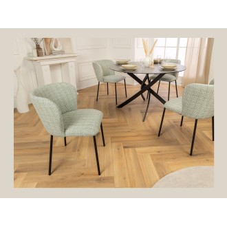 Chaise PAVIA verte à carreaux vue complètement de côté