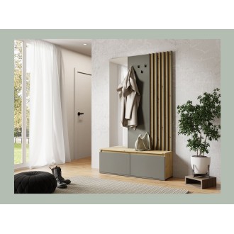 Mobile da ingresso con appendiabiti e specchio 120 cm - quercia chiara e grigio antracite - Collezione NEMO