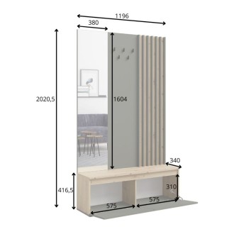 Mobile da ingresso con appendiabiti e specchio 120 cm - quercia chiara e grigio antracite - Collezione NEMO