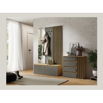 Mobile da ingresso con appendiabiti e specchio 120 cm - quercia chiara e grigio antracite - Collezione NEMO