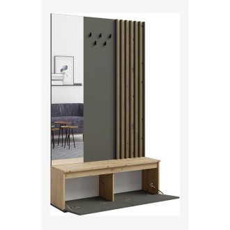 Flurmöbel mit Garderobenständer und Spiegel 120 cm - helles Eichenholz und anthrazitgrau - Kollektion NEMO