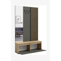 Mobile da ingresso con appendiabiti e specchio 120 cm - quercia chiara e grigio antracite - Collezione NEMO