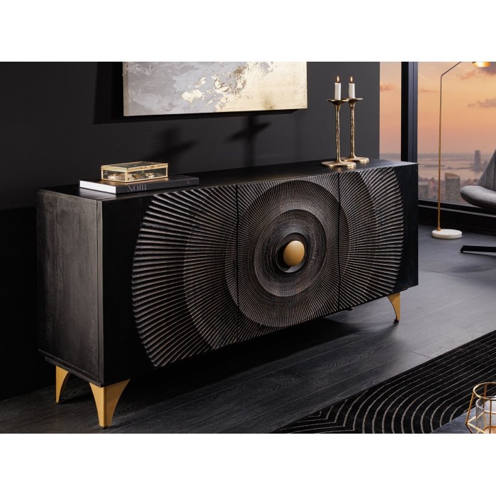 Buffet 140 cm 3 porte legno nero e dorato – Collezione SOLARIS
