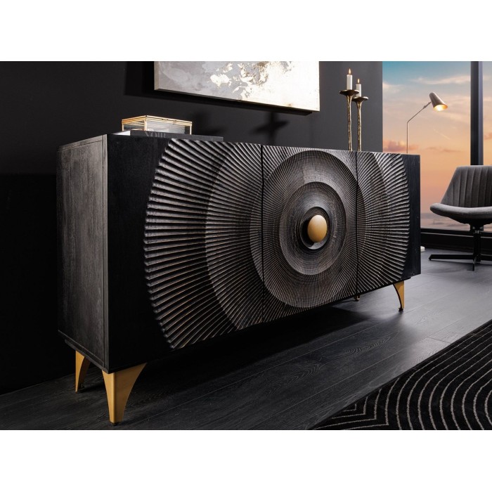 Buffet 140 cm 3 porte legno nero e dorato – Collezione SOLARIS