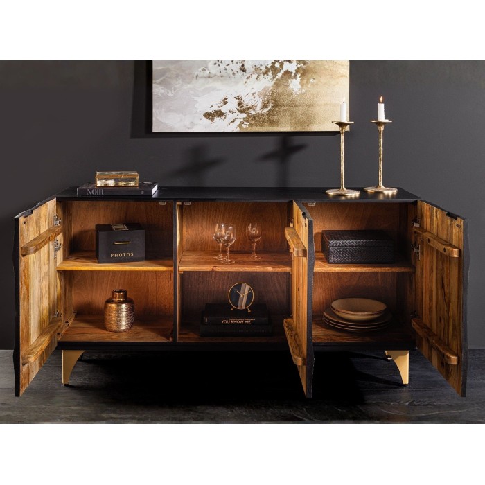 Buffet 140 cm 3 porte legno nero e dorato – Collezione SOLARIS