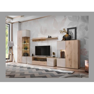 Vitrine ERINA – 2 Türen – Helles Eichenholz und Beige