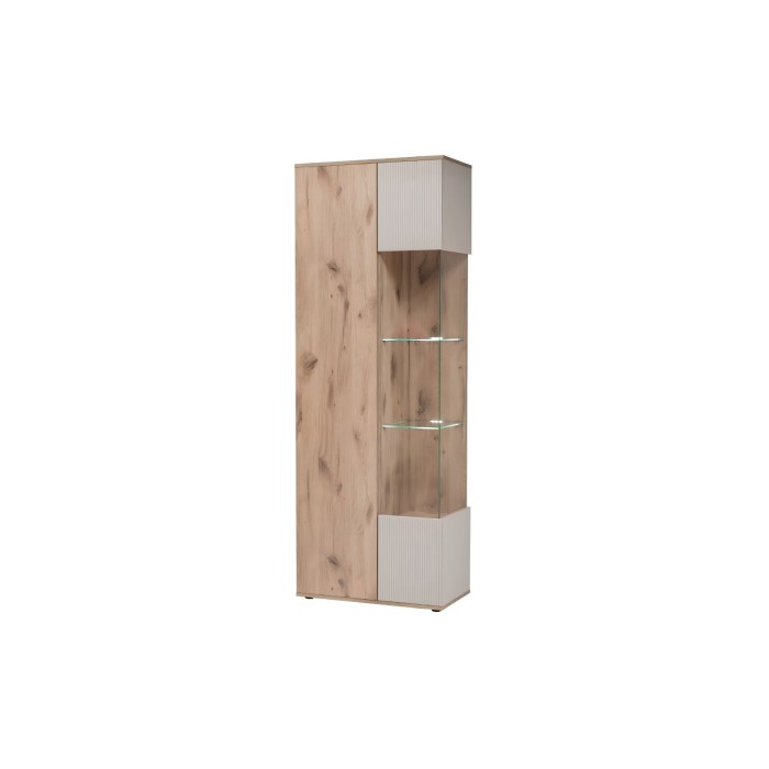 Vitrine ERINA – 2 Türen – Helles Eichenholz und Beige