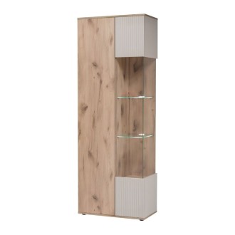 Vitrine ERINA – 2 Türen – Helles Eichenholz und Beige
